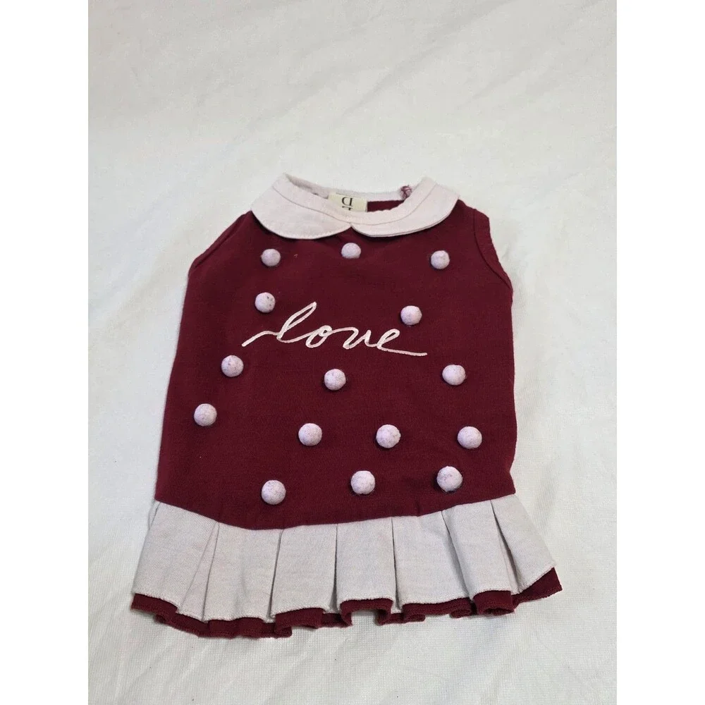 Ellen Degeneres Red\White Pom Pom 'Love' Dog Dress Size Med